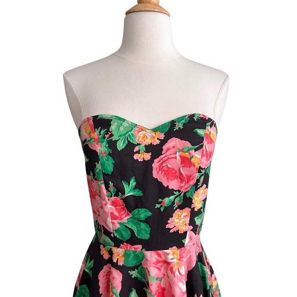 HOLLY SHARP Vintage 80s Floral Strapless MIDI Dress Full Circle Skirt Size Small - Picture 3 of 14